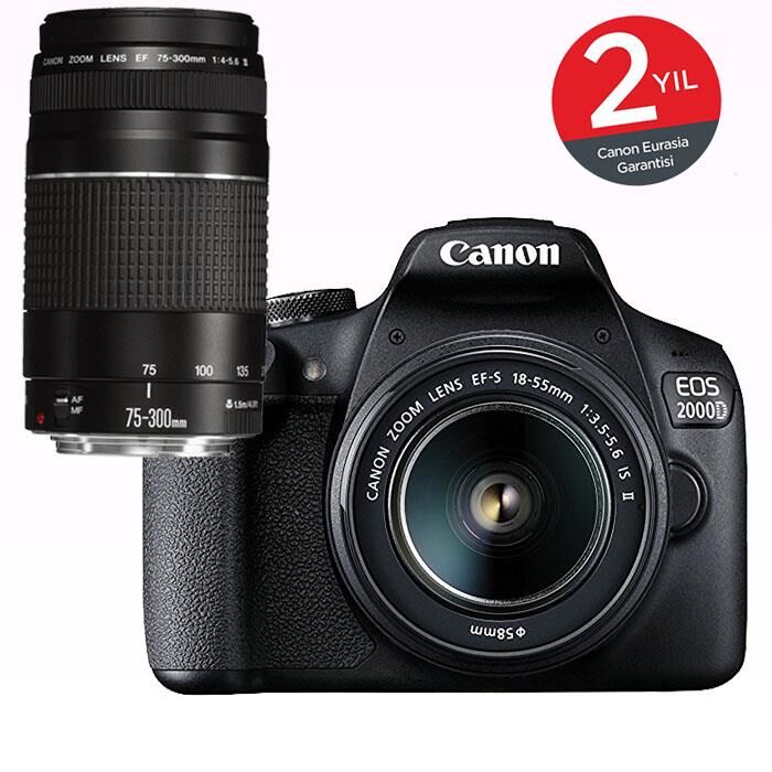 Canon 2000D 18-55mm IS II 75-300mm Double Kit Dslr Fotoğraf Makinesi