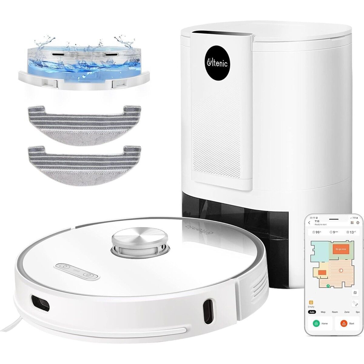 Ultenic T10 Robot Süpürge, Kendiliğinden Boşalan Taban, 3000PA Güç, Lazer Navigasyon