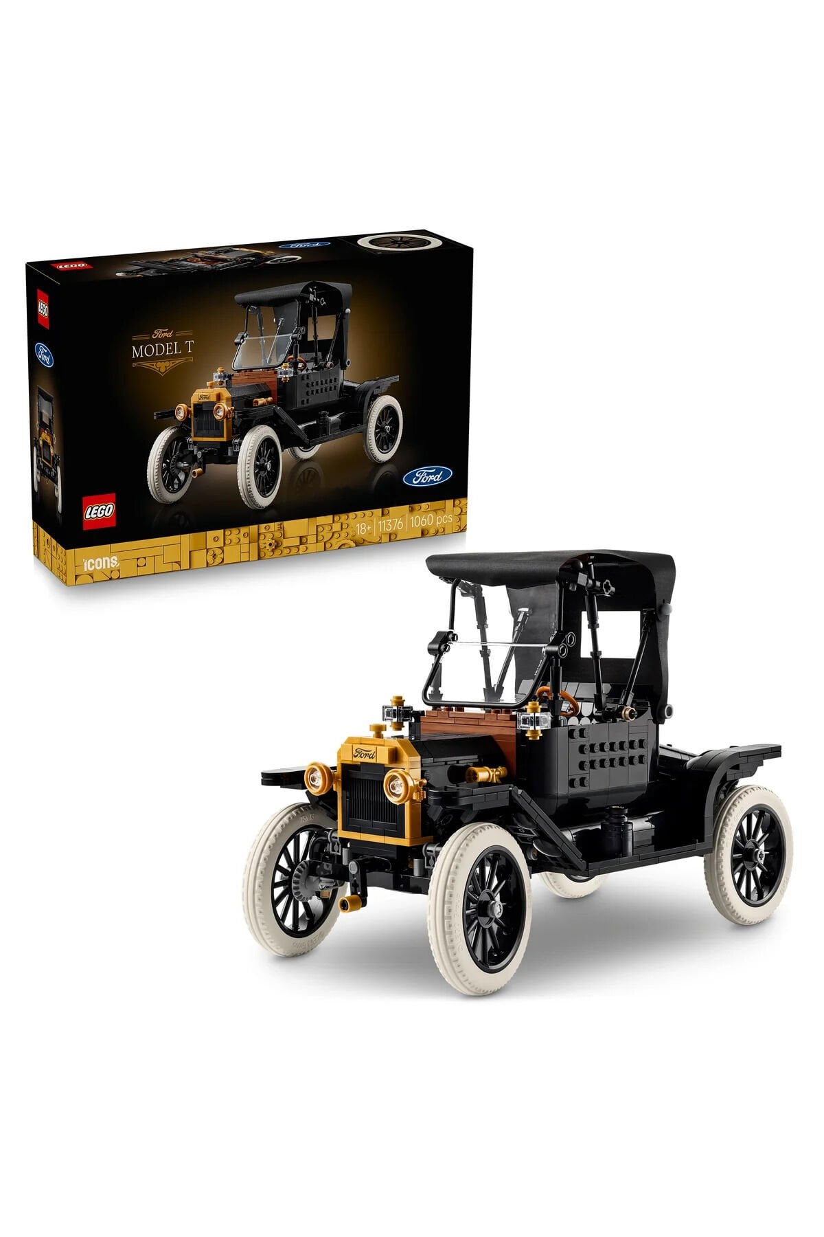 LEGO Icons Ford Model T 11376 - Yetişkinler Için Açılan Tavan Içeren Klasik Dekoratif Otomobil Modeli Yapım Seti (1060 Parça)